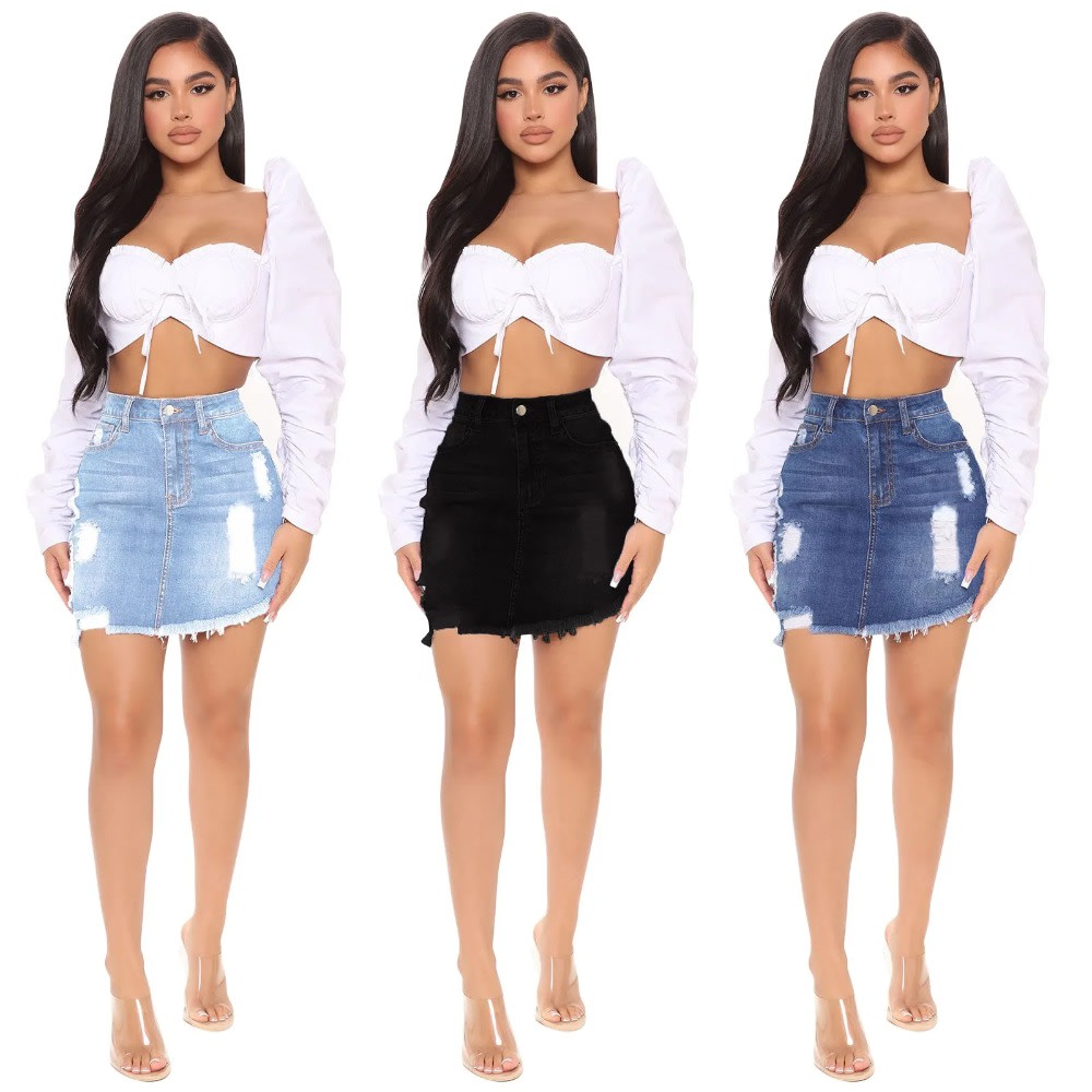 2023 Summer High Waist Denim Mini Skirt with Button Detail